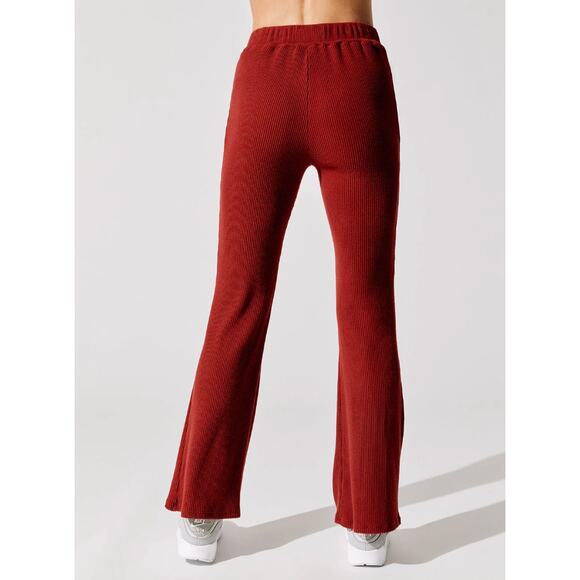 (L) NWT $128 Carbon38 Brushed Ribbed Flare Pants Rum Wine Red - Picture 3 of 8